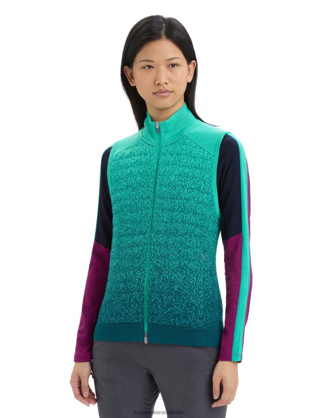 Icebreaker Women ZoneKnit Merino Insulated Vest Into the DeepFresh/Green Glory 80BXXP682 Clothing