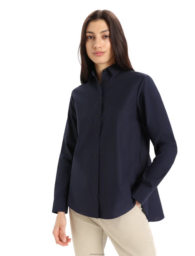 Icebreaker Women Merino Berlin Long Sleeve ShirtMidnight Navy 80BXXP887 Clothing