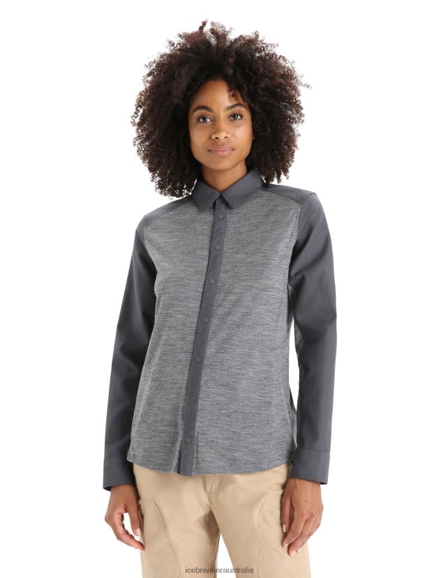 Icebreaker Women Merino Hike Long Sleeve TopGritstone Heather/Monsoon 80BXXP693 Clothing