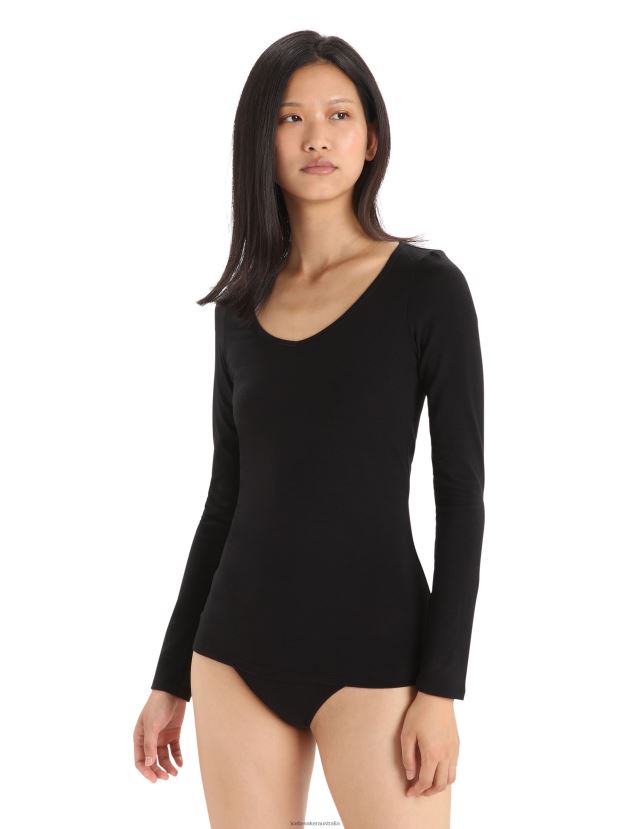 Icebreaker Women Merino Siren Long Sleeve Sweetheart TopBlack 80BXXP549 Clothing