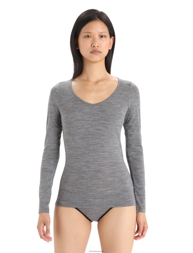 Icebreaker Women Merino Siren Long Sleeve Sweetheart TopGritstone Heather 80BXXP550 Clothing