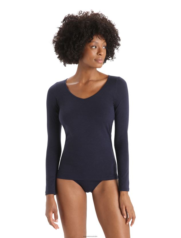 Icebreaker Women Merino Siren Long Sleeve Sweetheart TopMidnight Navy 80BXXP552 Clothing