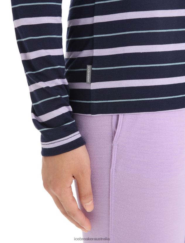 Icebreaker Women Merino Wave Long Sleeve Stripe T-ShirtMidnight Navy/Purple Gaze 80BXXP695 Clothing