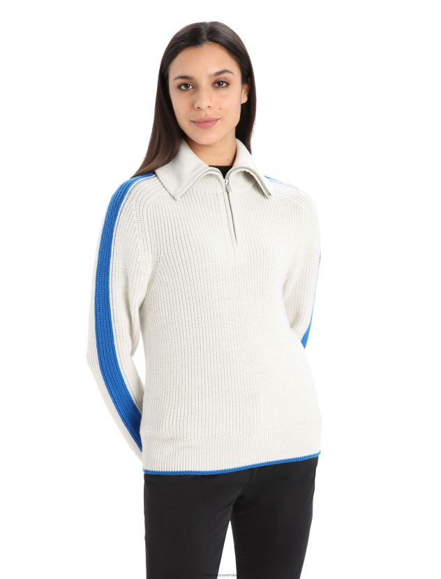 Icebreaker Women Merino Lodge Long Sleeve Half Zip SweaterEcru Heather/Lazurite 80BXXP838 Clothing