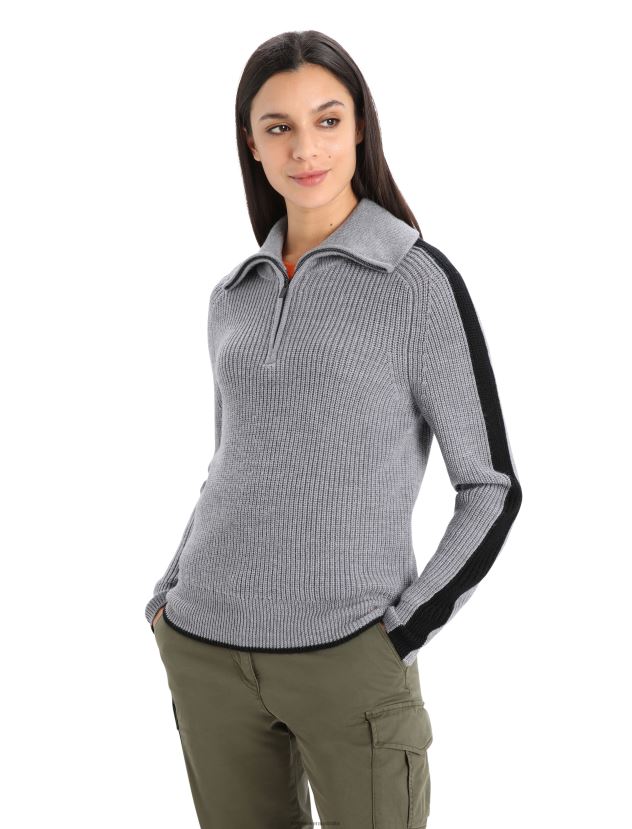 Icebreaker Women Merino Lodge Long Sleeve Half Zip SweaterGritstone Heather/Black 80BXXP725 Clothing