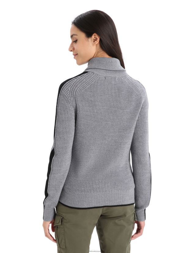 Icebreaker Women Merino Lodge Long Sleeve Half Zip SweaterGritstone Heather/Black 80BXXP725 Clothing