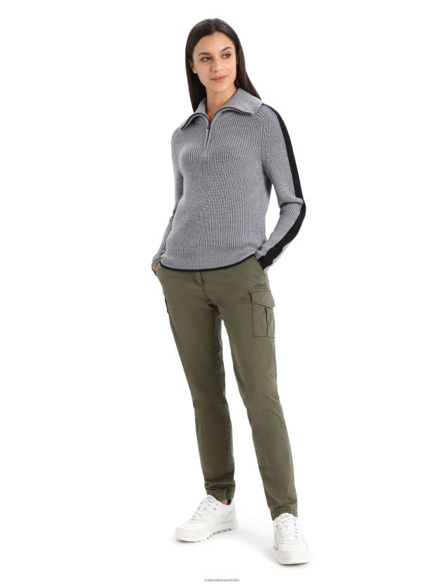 Icebreaker Women Merino Lodge Long Sleeve Half Zip SweaterGritstone Heather/Black 80BXXP725 Clothing
