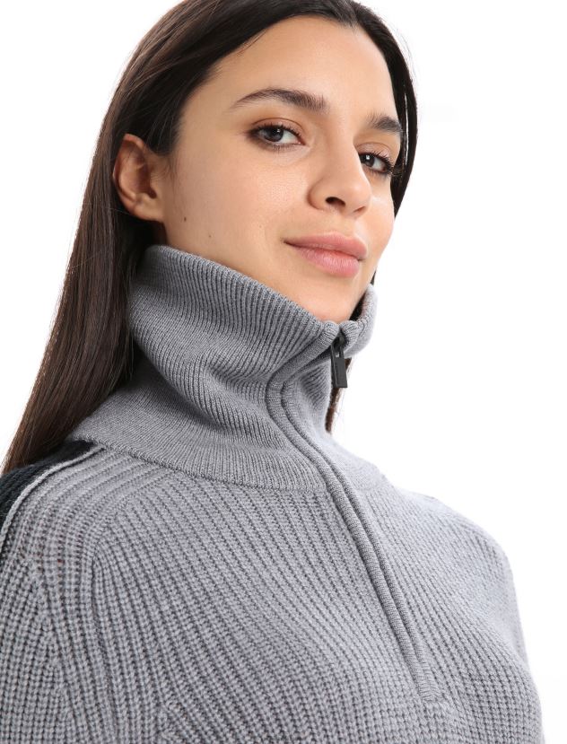 Icebreaker Women Merino Lodge Long Sleeve Half Zip SweaterGritstone Heather/Black 80BXXP725 Clothing