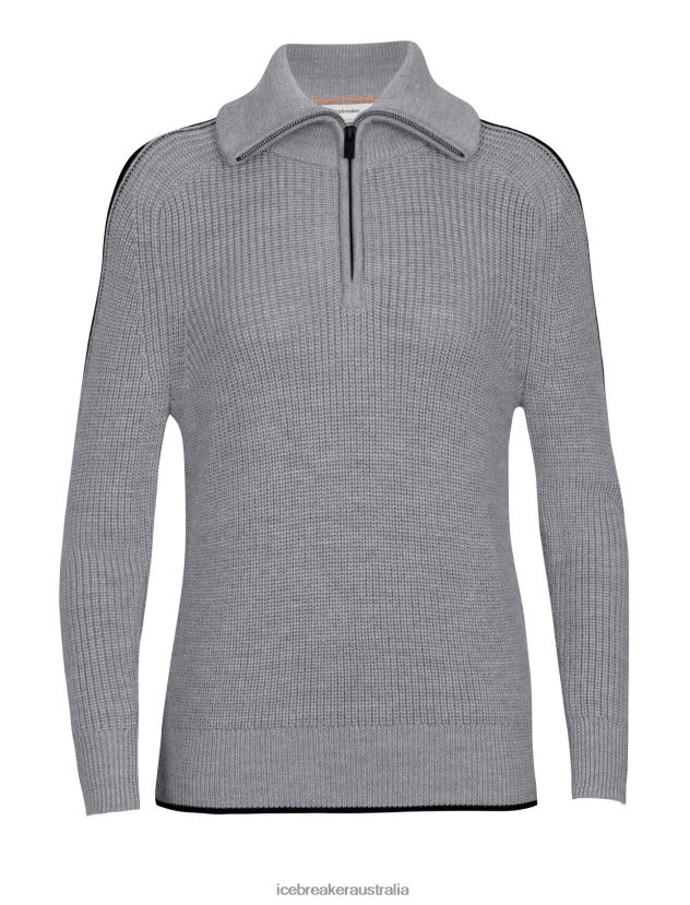 Icebreaker Women Merino Lodge Long Sleeve Half Zip SweaterGritstone Heather/Black 80BXXP725 Clothing