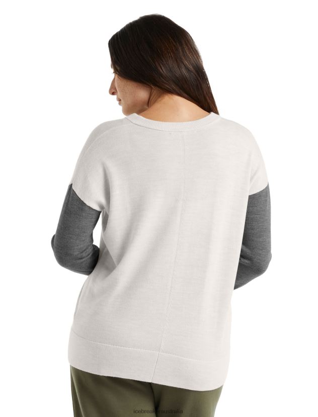 Icebreaker Women Merino Shearer V Neck SweaterEcru Heather/Gritstone Heather 80BXXP875 Clothing