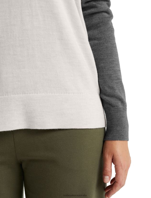 Icebreaker Women Merino Shearer V Neck SweaterEcru Heather/Gritstone Heather 80BXXP875 Clothing