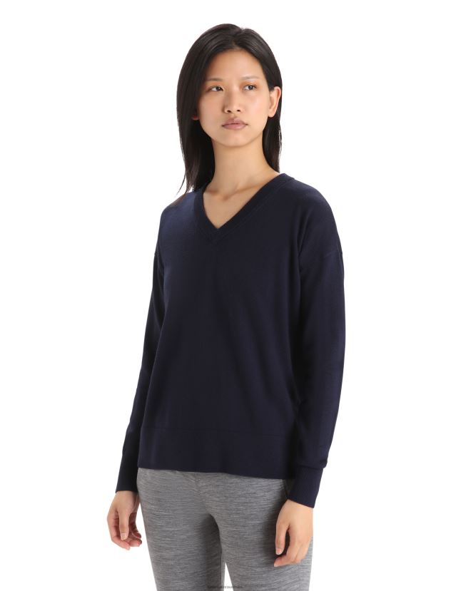 Icebreaker Women Merino Shearer V Neck SweaterMidnight Navy 80BXXP874 Clothing