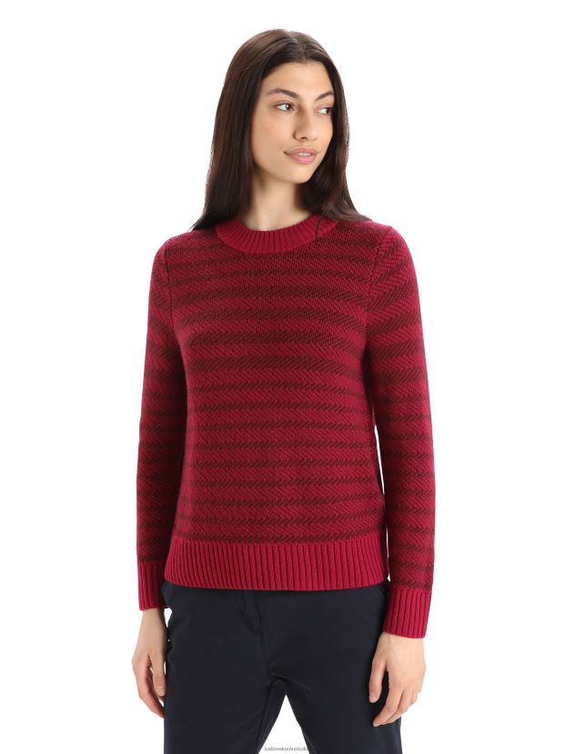 Icebreaker Women Merino Waypoint Crewe SweaterCherry/Espresso 80BXXP822 Clothing