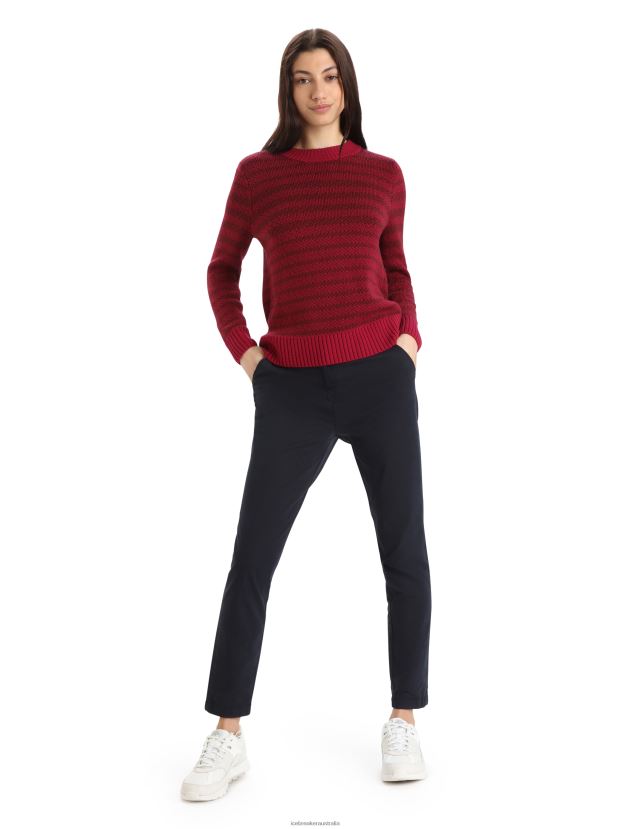 Icebreaker Women Merino Waypoint Crewe SweaterCherry/Espresso 80BXXP822 Clothing