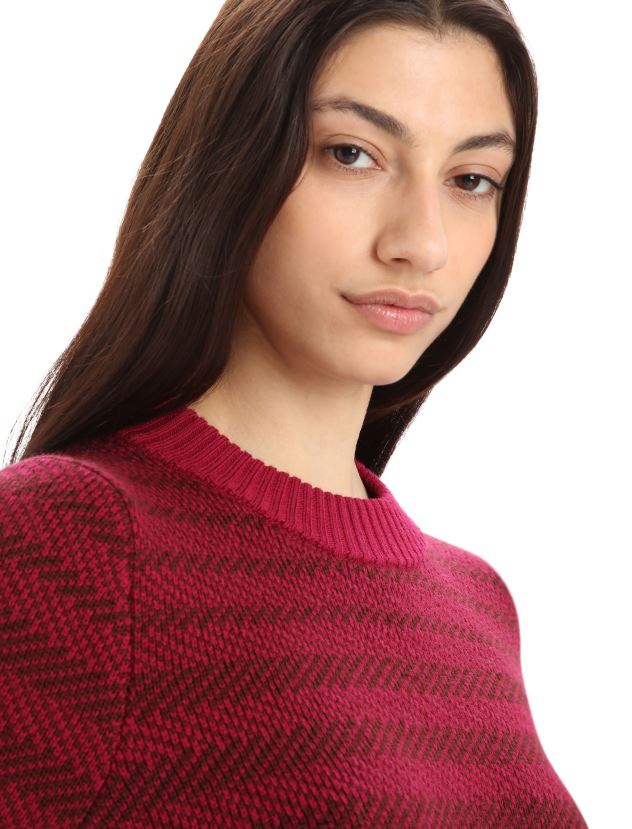 Icebreaker Women Merino Waypoint Crewe SweaterCherry/Espresso 80BXXP822 Clothing