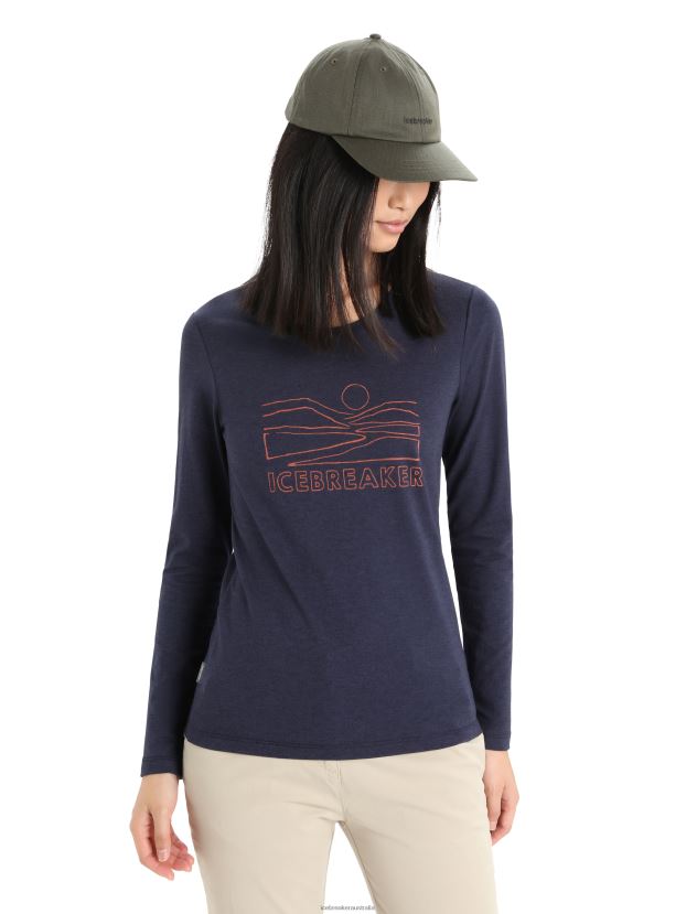 Icebreaker Women Merino Central Classic Long Sleeve T-Shirt SunsetMidnight Navy 80BXXP850 Clothing