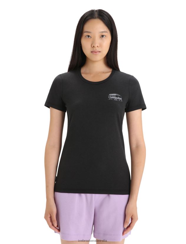 Icebreaker Women Merino Central Classic Short Sleeve T-Shirt Caravan LifeBlack 80BXXP662 Clothing
