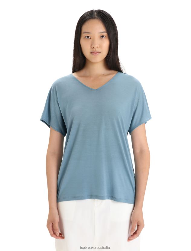 Icebreaker Women Merino Drayden Reversible Short Sleeve TopAstral Blue 80BXXP675 Clothing