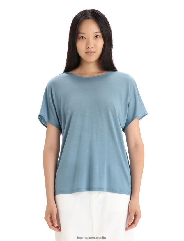 Icebreaker Women Merino Drayden Reversible Short Sleeve TopAstral Blue 80BXXP675 Clothing
