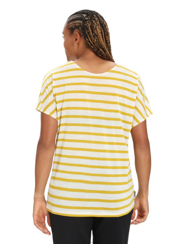 Icebreaker Women Merino Drayden Reversible Short Sleeve Top StripeEcru Heather/Silent Gold 80BXXP847 Clothing