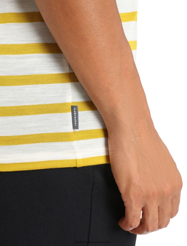 Icebreaker Women Merino Drayden Reversible Short Sleeve Top StripeEcru Heather/Silent Gold 80BXXP847 Clothing