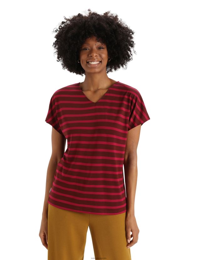 Icebreaker Women Merino Drayden Reversible Short Sleeve Top StripeEspresso/Cherry 80BXXP848 Clothing