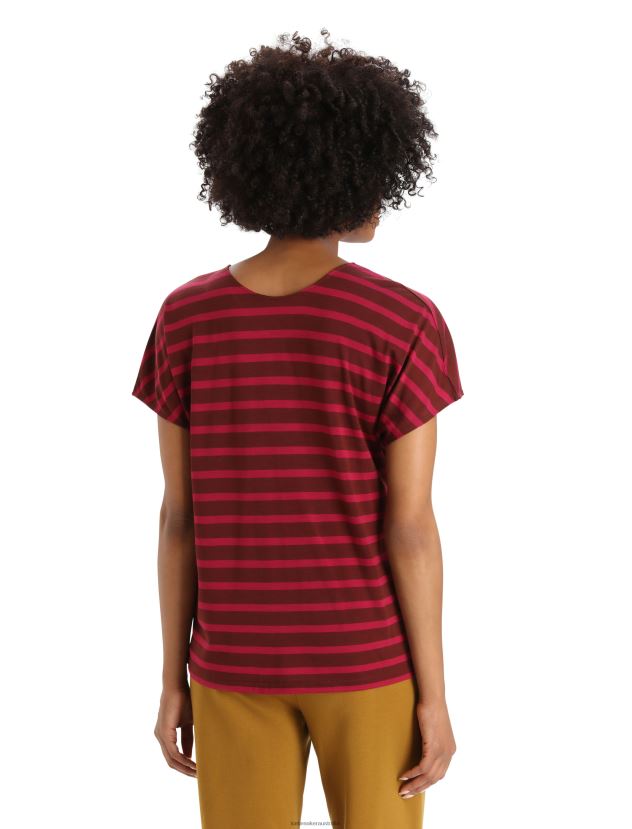 Icebreaker Women Merino Drayden Reversible Short Sleeve Top StripeEspresso/Cherry 80BXXP848 Clothing