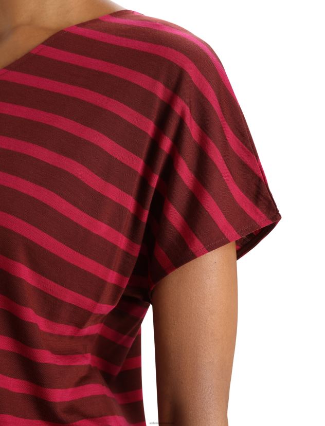 Icebreaker Women Merino Drayden Reversible Short Sleeve Top StripeEspresso/Cherry 80BXXP848 Clothing