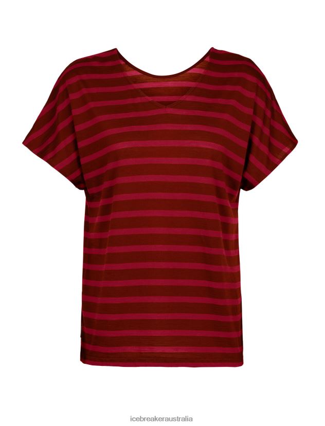Icebreaker Women Merino Drayden Reversible Short Sleeve Top StripeEspresso/Cherry 80BXXP848 Clothing