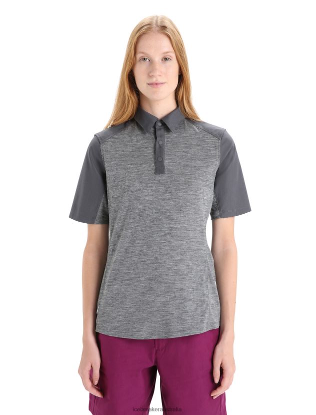 Icebreaker Women Merino Hike Short Sleeve TopGritstone Heather/Monsoon 80BXXP650 Clothing