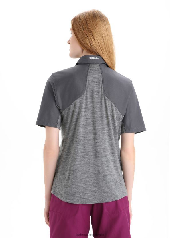 Icebreaker Women Merino Hike Short Sleeve TopGritstone Heather/Monsoon 80BXXP650 Clothing