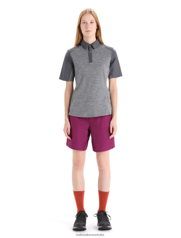 Icebreaker Women Merino Hike Short Sleeve TopGritstone Heather/Monsoon 80BXXP650 Clothing