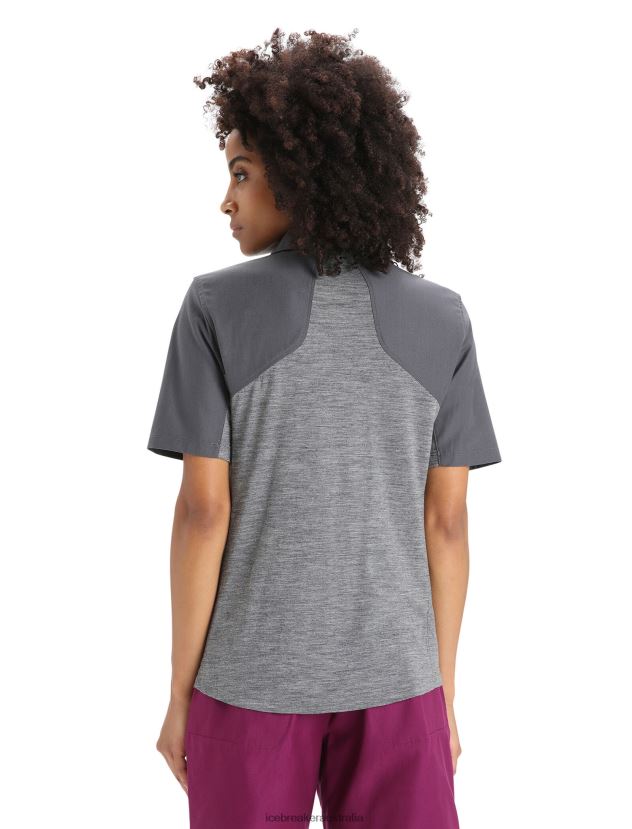 Icebreaker Women Merino Hike Short Sleeve TopGritstone Heather/Monsoon 80BXXP650 Clothing