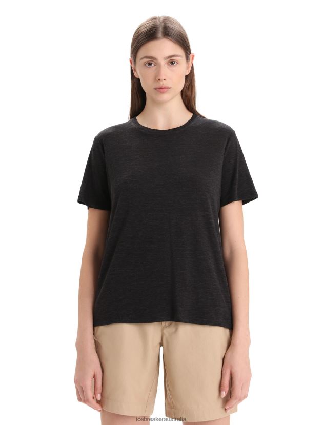 Icebreaker Women Merino Linen Short Sleeve T-ShirtBlack 80BXXP674 Clothing
