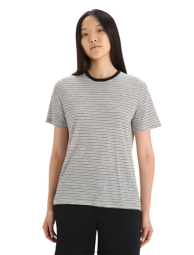Icebreaker Women Merino Linen Short Sleeve T-Shirt StripeSnow/Black 80BXXP644 Clothing