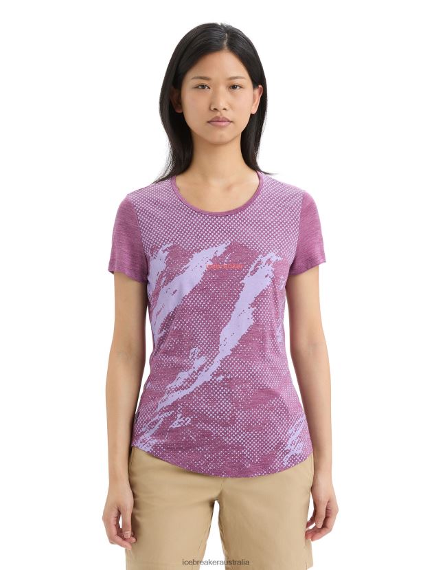 Icebreaker Women Merino Sphere II Short Sleeve T-Shirt TrailGo Berry Heather 80BXXP660 Clothing