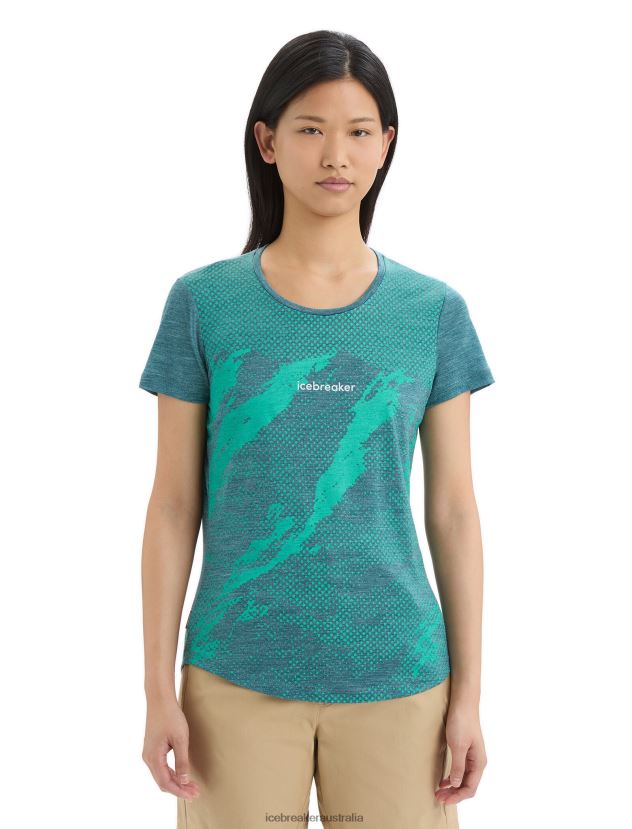 Icebreaker Women Merino Sphere II Short Sleeve T-Shirt TrailGreen Glory Heather 80BXXP661 Clothing