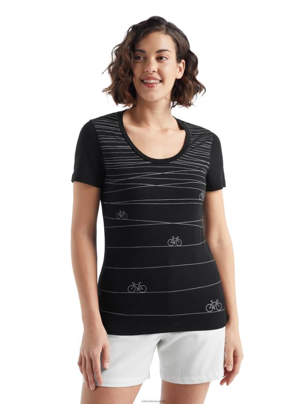 Icebreaker Women Merino Tech Lite II Short Sleeve Scoop T-Shirt Hill SprintBlack 80BXXP927 Clothing