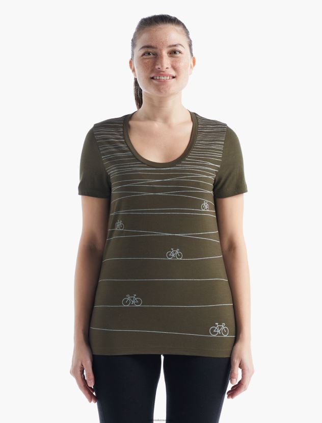 Icebreaker Women Merino Tech Lite II Short Sleeve Scoop T-Shirt Hill SprintLoden 80BXXP928 Clothing