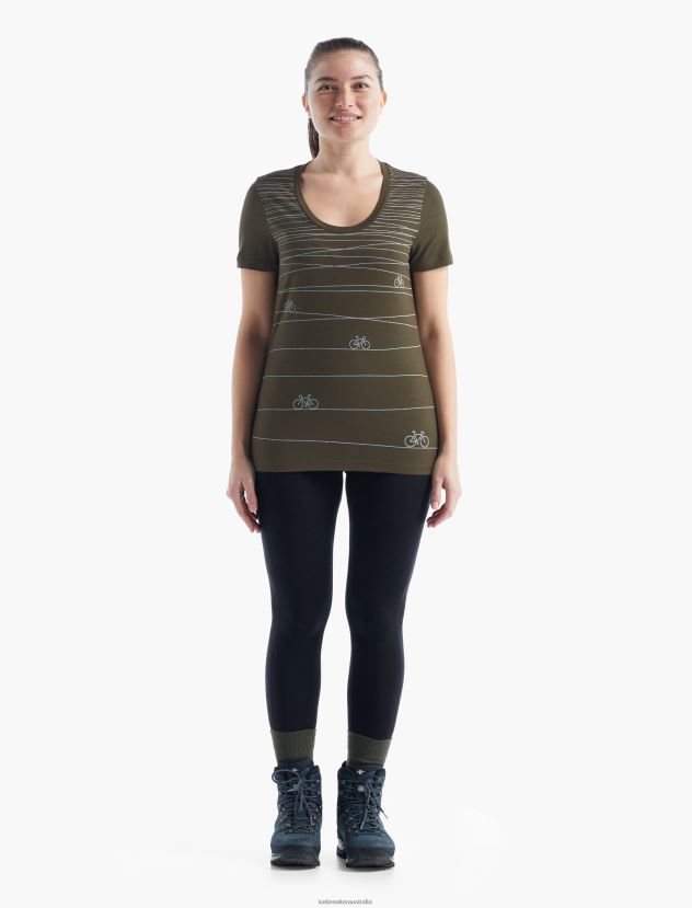 Icebreaker Women Merino Tech Lite II Short Sleeve Scoop T-Shirt Hill SprintLoden 80BXXP928 Clothing