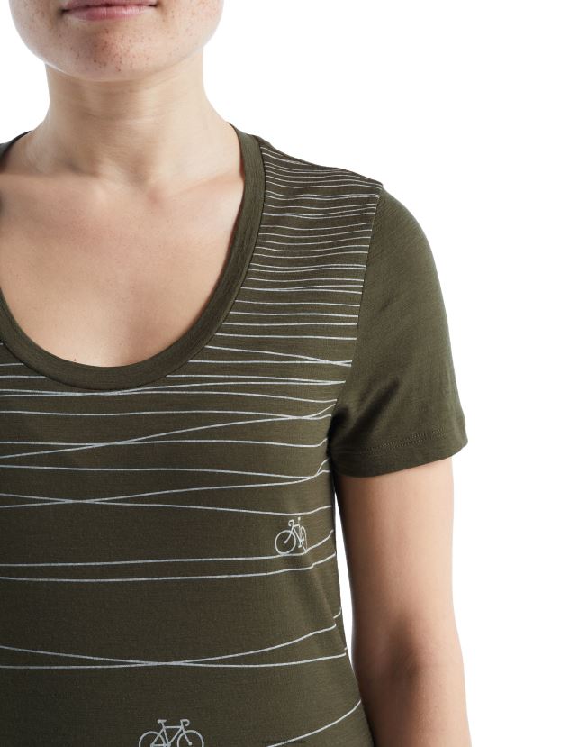 Icebreaker Women Merino Tech Lite II Short Sleeve Scoop T-Shirt Hill SprintLoden 80BXXP928 Clothing