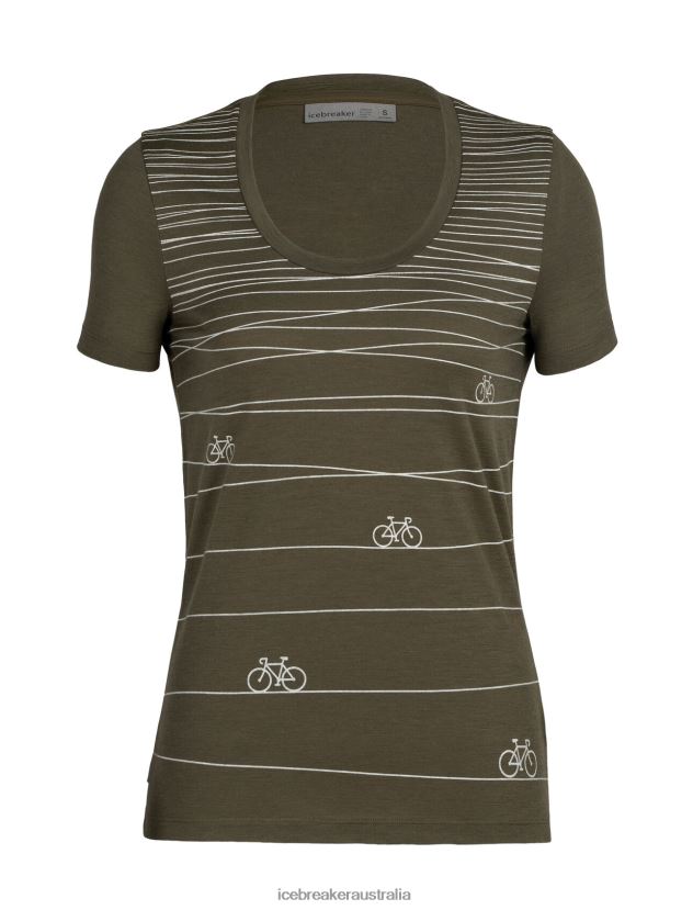 Icebreaker Women Merino Tech Lite II Short Sleeve Scoop T-Shirt Hill SprintLoden 80BXXP928 Clothing