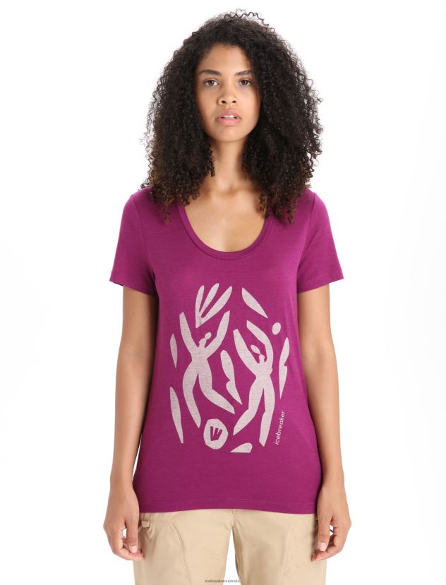 Icebreaker Women Merino Tech Lite II Short Sleeve Scoop T-Shirt Nature CelebrationGo Berry 80BXXP631 Clothing