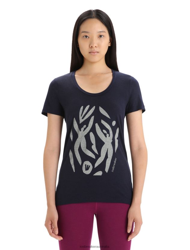 Icebreaker Women Merino Tech Lite II Short Sleeve Scoop T-Shirt Nature CelebrationMidnight Navy 80BXXP632 Clothing