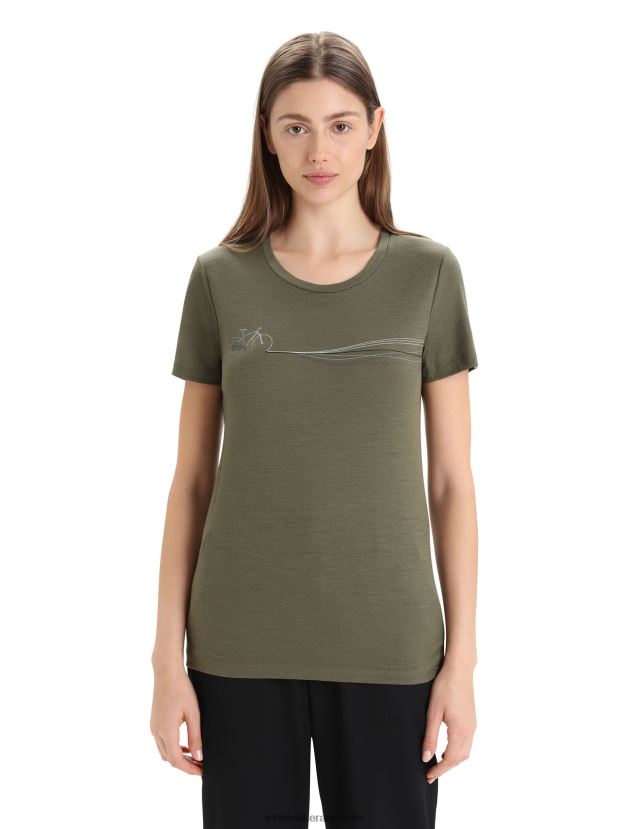 Icebreaker Women Merino Tech Lite II Short Sleeve T-Shirt Cadence PathsLoden 80BXXP633 Clothing