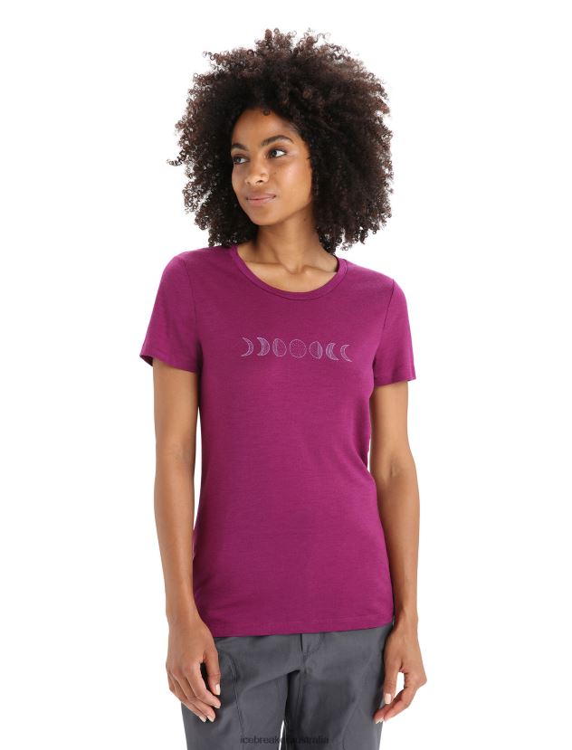 Icebreaker Women Merino Tech Lite II Short Sleeve T-Shirt Moon PhaseGo Berry 80BXXP614 Clothing