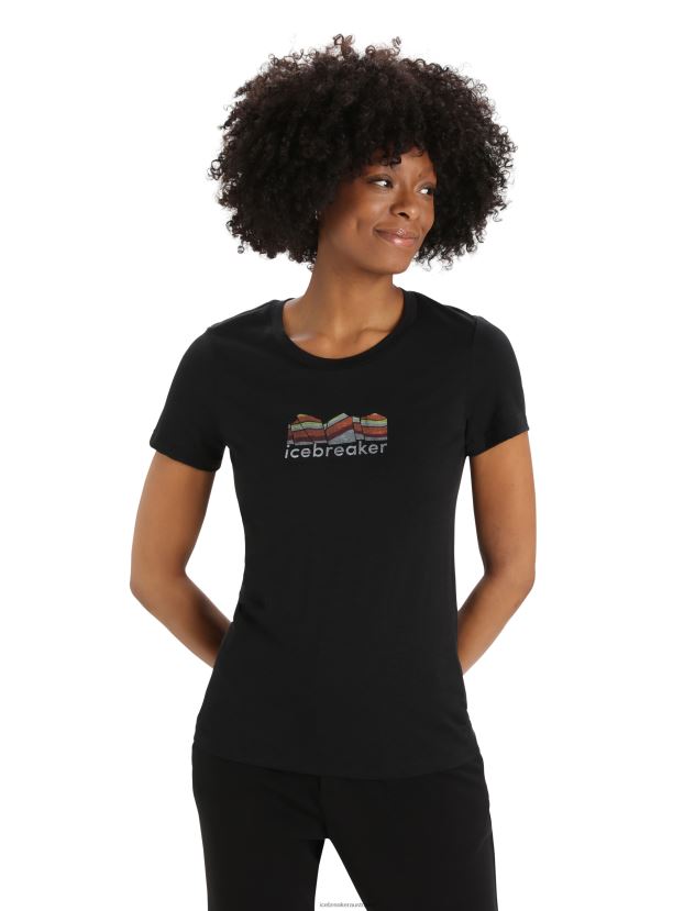 Icebreaker Women Merino Tech Lite II Short Sleeve T-Shirt Mountain GeologyBlack 80BXXP629 Clothing