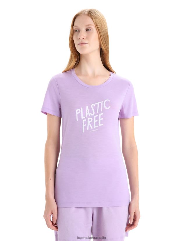 Icebreaker Women Merino Tech Lite II Short Sleeve T-Shirt NaturalPurple Gaze 80BXXP665 Clothing