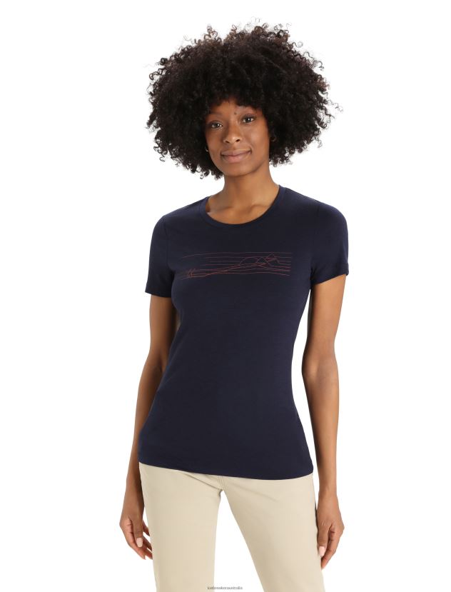 Icebreaker Women Merino Tech Lite II Short Sleeve T-Shirt Ski StripesMidnight Navy 80BXXP896 Clothing