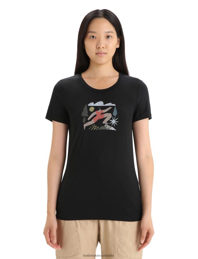 Icebreaker Women Merino Tech Lite II Short Sleeve T-Shirt Spring RunBlack 80BXXP620 Clothing